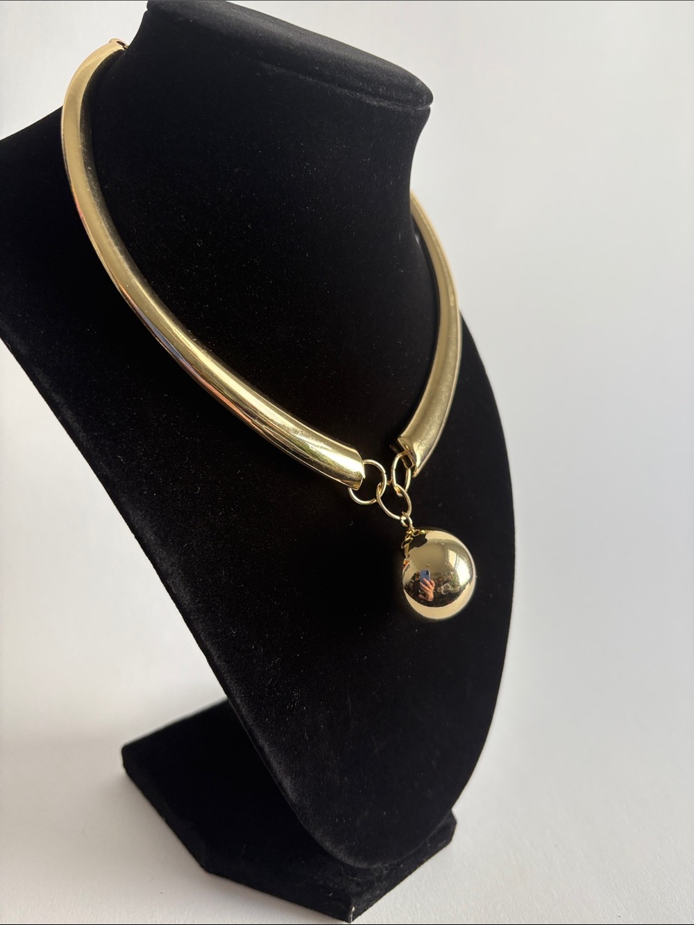 Gold Collar Choker Necklace Sphere Pendant Statement Jewelry - Picture 2 of 4